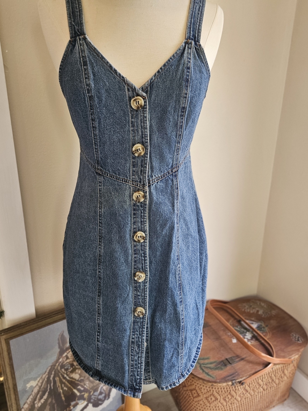 Sugarlips Dark Blue Denim Button-Front Mini Dress - Picture 2 of 4